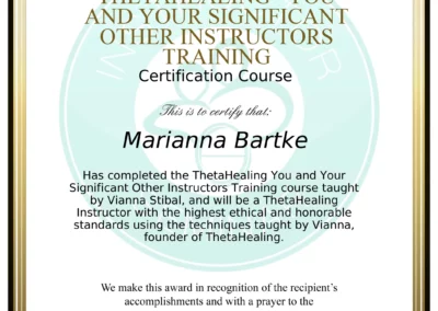 Certyfikat instruktora Theta Healing Rozwój relacji: Ty i najważniejsza osoba - Marianna Bartke